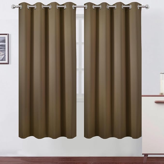 Brown Thermal Blackout Curtains/52 x 72 Inch/Set of 2 Panels Room Darkening by Lemomo