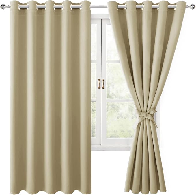 Blackout Curtains for Bedroom, Light Beige, 70 x 63 Inch, 2 Panels | Thermal - Image 9
