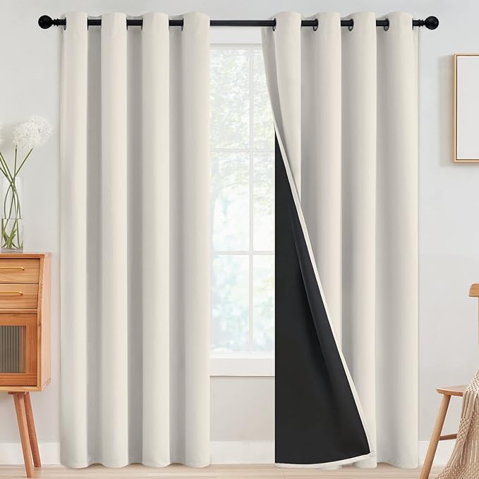 SimpleHome Cream 100% Blackout Curtains Room Darkening Living Room 90 Inch | by SimpleHome