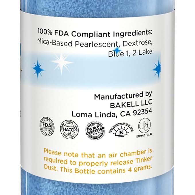 Bakell - Deep Blue Tinker Dust (4g, 1x Mini Spray Pump) Edible Glitter for Food, Desserts, and Beverages!