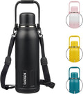 BJPKPK Insulated Water Bottle 50oz Vacuum Insulated Stainless Steel Water Bottles with Handle and Lid Travel Metal Thermos for Outdoor Sports,Black