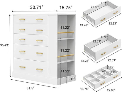 Drawer Dresser with LED Lights and Open Shelves, Modern Tall Chest of Drawers - Image 2
