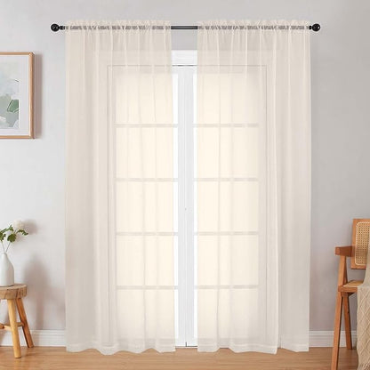 Cream Sheer Curtain for Bedroom Living Room 72 Inches Long 2 Panels Set by WelvetBLK