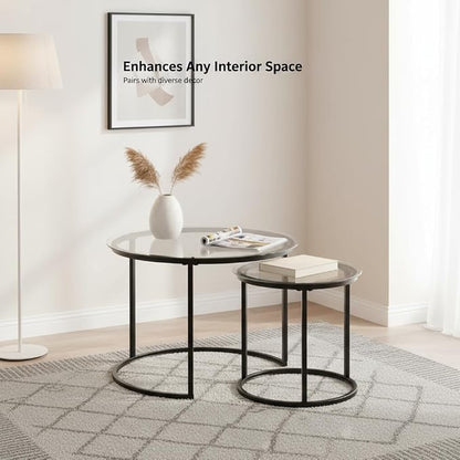 Round Nesting Coffee Table Set of 2, Modern Glass Nesting Tables, Stacking - Image 5