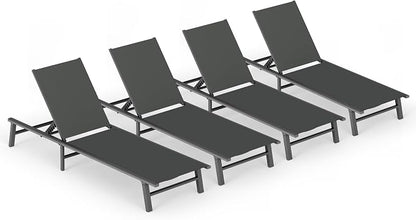 Ciokea Foldable Outdoor Lounge Chair Set of 4, No Assembly Aluminum Chaise by CIOKEA