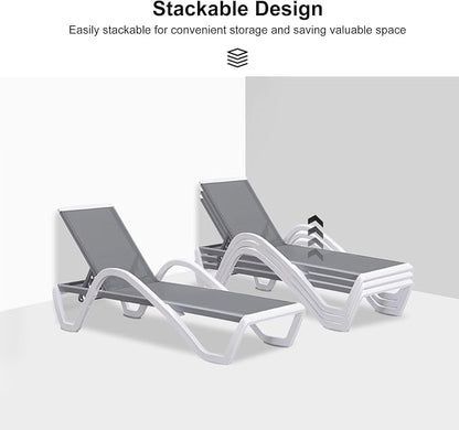 PURPLE LEAF Patio Chaise Lounge Chair Set of 3 Outside Aluminum Plastic - Image 6