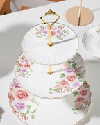 Sweejar 3 Tier Ceramic Cake Stand Wedding, Dessert Cupcake Stand for Tea Party Serving Platter (Rose Flower)