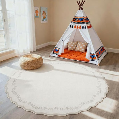 GarveeHome Large Round Rug 8ft Scalloped Washable Circle Living Room Rug | Soft - Image 3