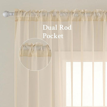 MIULEE 2 Panels Sheer Curtains for Living Room 54 X 63 Inches Cream | Sheer - Image 2