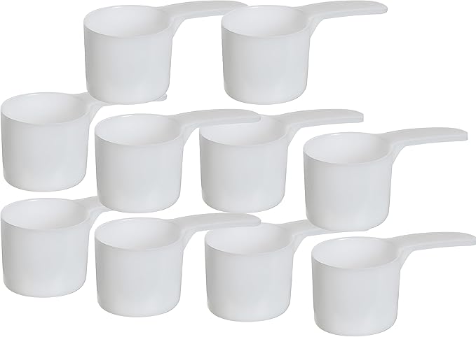 70 mL Plastic Measuring Packaging Scoop (=70 cc/ = 4.73 Tablespoon/ = 2.37 fl oz/ = 0.3 Cup), Meidum Handle - to Measure and Dispense Spices, Granules, Powders, for Seeds Packing (10)