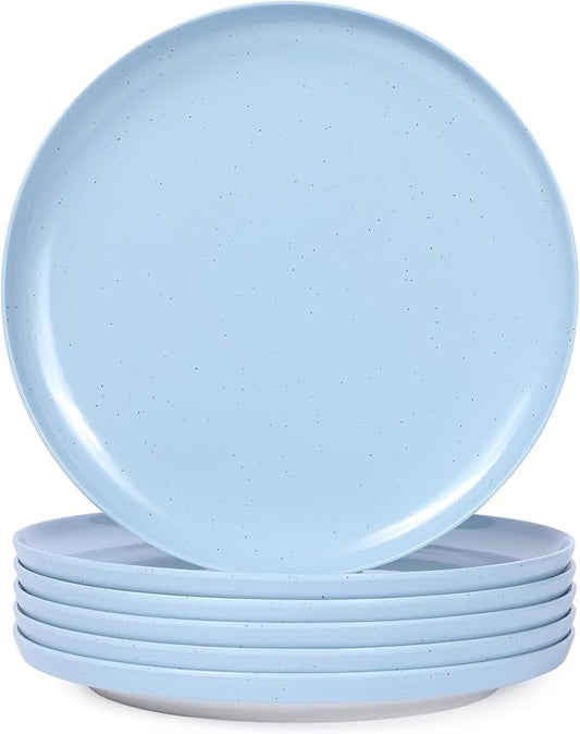 Webbylee Melamine Dessert Plates Set of 6-7.5" Serving Durable Dishes Perfect for Kitchen Outdoor Use,Durable Small Plates for Salad-Blue & Beige