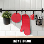 Rorecay 6pcs Oven Mitts and Pot Holders Sets for Kitchen, Extra Long Silicone Oven Gloves Heat Resistant 500 Degrees Non-Slip Potholders Hot Pads for Baking Cooking, Quilted Liner, Red