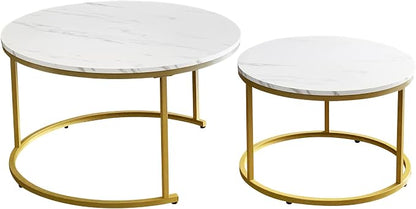 AT-VALY Coffee Table Set of 2 Nesting Tables, Round Sofa Table - Image 5