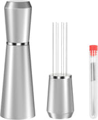 WDT Espresso Distribution Tool, 0.35mm 8 Needle Coffee Stirrer with 8 Extra Needles, 304 Stainless Steel, Aluminum Alloy Handle with Stand, Barista Espresso Whisk Tool (Metal Silver)
