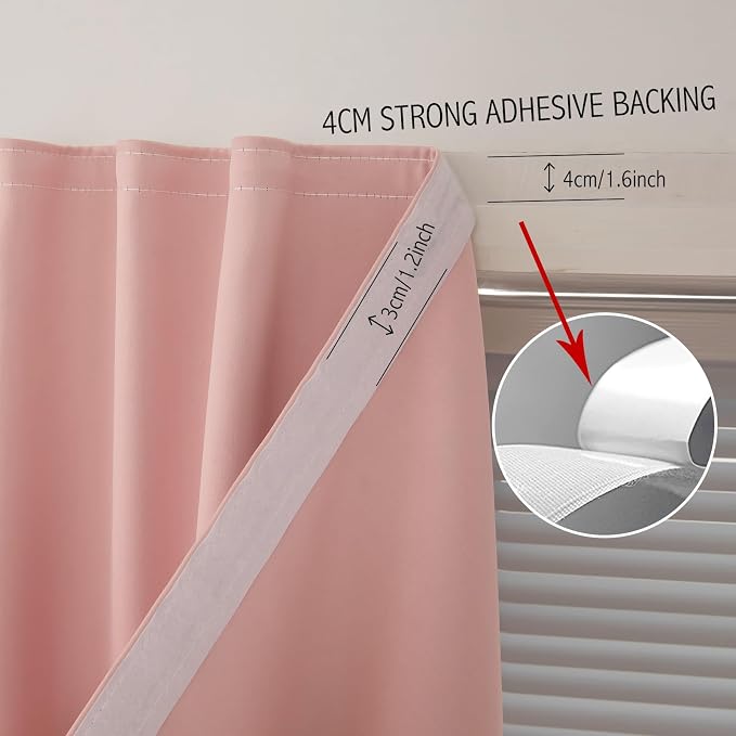 Thermal Blackout Curtains with Self-Adhesive Tape, No Rod No Drill Easy Install - Image 6