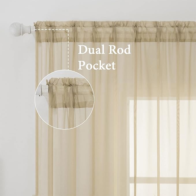 MIULEE 2 Panels Sheer Curtains for Living Room 54 X 96 Inches Beige | Window - Image 2
