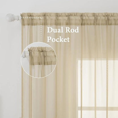 MIULEE 2 Panels Sheer Curtains for Living Room 54 X 63 Inches Beige | Window - Image 2