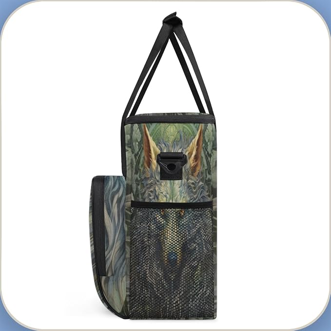 Cool Wolf With Gold Eyes Coffee Maker Carrying Bag, Waterproof Coffee Maker Travel Storage Bag, Portable Coffee Machine Tote Bag Carry on Bag Case with Shoulder Strap for Single Serve Coffee Maker