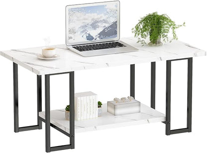 AWQM Marble Coffee Table, Faux Marble Top Rectangular Coffee Table - Image 7