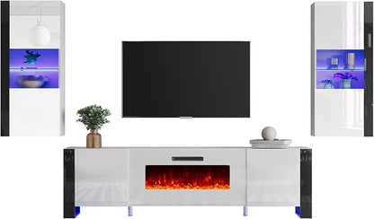 AMERLIFE 3-Piece Modern Wall Unit Entertainment Center Set, High Gloss 80" - Image 8