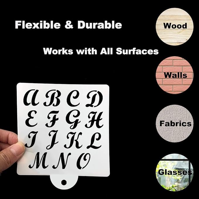 Alphabet Letter Stencils for Cookies Baking - 16 Pack Letter and Number Stencil Templates for Cakes Cookies Baking, Reusable Letter Stencils for Wood Crafts Painting & Cake Cookie Airbrush Decorating