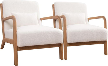 ANJ Mid Century Modern Accent Chair Set of 2, Single Boucle Lounge Reading - Image 9