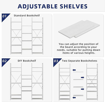 NUMENN Triple Column 5 Tier Bookshelf, Bookcase - Image 6