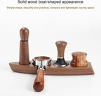 Coffee Tamper Station, Small Ship Shape Portafilter Tamping Stand Espresso Coffee Organizer Box Fit for Storage 54, 64MM Espresso Tamper Mat Portafilter Holder (Accessories not included)