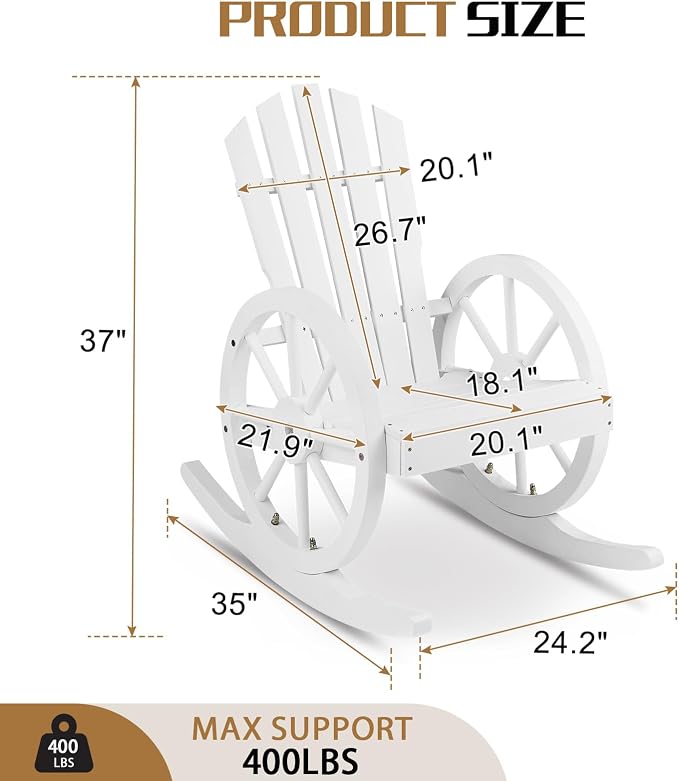 Outvita Adirondack Rocking Chair Set of 2, Wood Wagon Rocker, Outdoor Wooden - Image 2