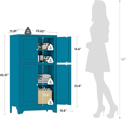 YAUWOH Blue Bathroom Floor Cabinet, Metal Storage Cabinet - Image 3