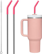 2 Pcs Stainless Steel Straws for 40 oz Stanley Tumbler, Replacement 40 oz Stanley Cup Straw Accessories with Silicone Tips and Cleaning Brush (Pink Dusk)
