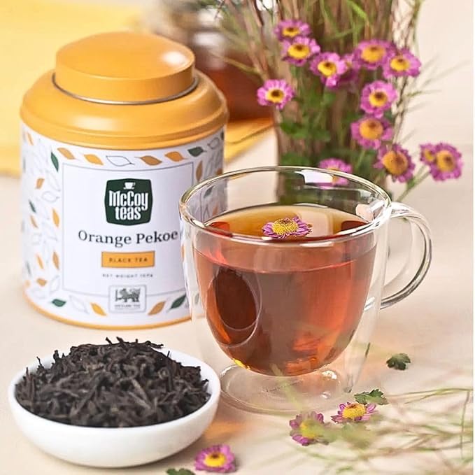McCoy Teas Orange Pekoe Black Tea Loose Leaf Tea with Rich Smooth and Aromatic Brew Make Hot or Cold Ice and Brews with Premium Tea from Sri Lanka, 100g Can (Pack of 01)