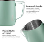 Milk Frothing Pitcher -350ml/12oz Milk Frother Cup Espresso Steaming Pitcher for Barista, Bincoo SUS304 Stainless Steel Espresso Steaming Pitchers for Latte Art/Cappuccino/Coffee (Green-350ml)