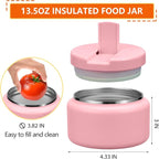 13.5oz Kids Thermos for Hot Food, Insulated Vacuum Food Jar with Buckle Lid, Stainless Steel Wide Mouth Leak Proof Insulated Lunch Container for School Picnic Travel,Pink