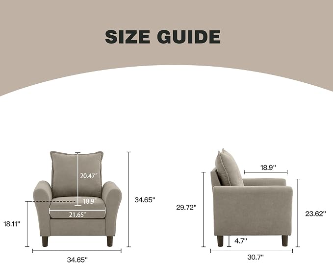 Mid-Century Accent Chairs Set of 2, Modern Linen Fabric Armchair - Image 2