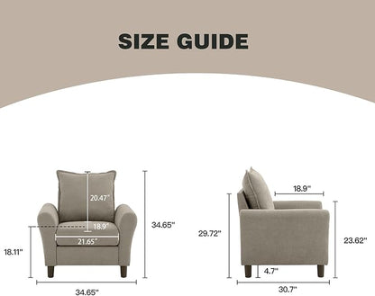 Mid-Century Accent Chairs Set of 2, Modern Linen Fabric Armchair - Image 2
