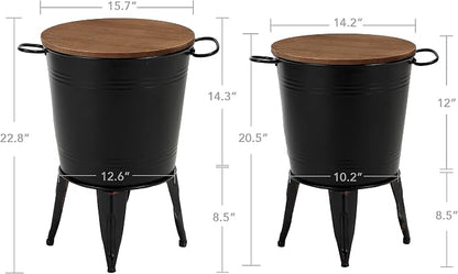 RUSTOWN Farmhouse Side Tables Set of 2, Galvanized Metal Bucket End Table - Image 3