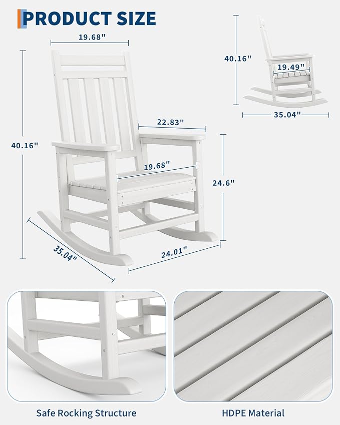 GarveeLife Poly Lumber Rocking Chair Outdoor Set of 4 - Image 2