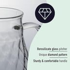 Glass Pitcher with Lid and Spout - 2 Liter / 68 oz, Borosilicate Glass w/Handle - Carafe for Hot/Cold Beverages - Water Jug - Iced Tea Pitcher - Juice Server - by PJC-Kitchen