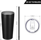 VEGOND 20oz Tumbler Bulk with Lid and Straw 6 Pack, Stainless Steel Vacuum Insulated Tumbler, Double Wall Coffee Cup Travel Mug, Black