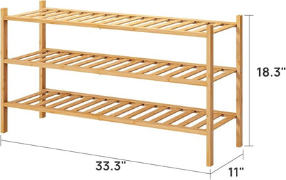 viewcare 3-Tier Long Shoe Rack, Bamboo Wood Shoe Rack - Image 3