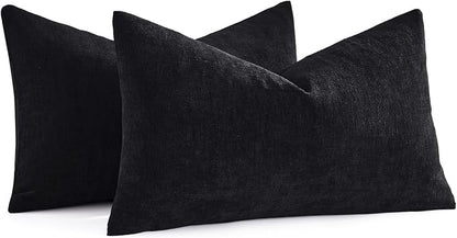 MIULEE Black Chenille Couch Lumbar Throw Pillow Covers, 12x20 | Set of 2 - Image 7