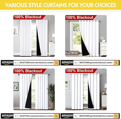 NICETOWN White 100% Blackout Lined Curtains, 2 Thick Layers Completely Blackout - Image 8