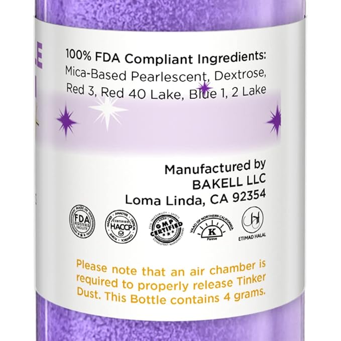 Bakell - Pollipop Purple Tinker Dust (4g, 1x Mini Spray Pump) Edible Glitter for Food, Desserts, and Beverages!