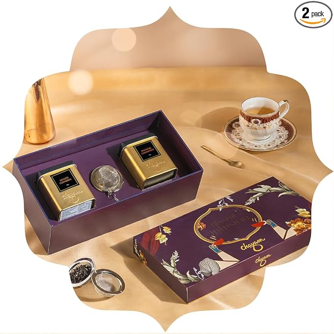 CHAYAM Blissful Infusion – Spiced Turmeric & Magical Cinnamon Wellness Tea Gift Set (2 x 1.76oz) + Infuser | Loose Leaf Black & Green Tea Caddies for Tea Lovers