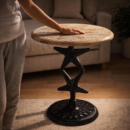 Side Tables-Hand Carved Vintage Boho Folding End Tables - Image 9
