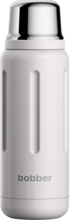BOBBER 26 oz Stainless Steel Thermos for Hot Water with Cup – BPA-Free, Dishwasher Safe Coffee Thermos Flask – Keeps Hot for 36 Hours – Vacuum Insulated Hot Water Flask for Men, Tea (Sand Grey)