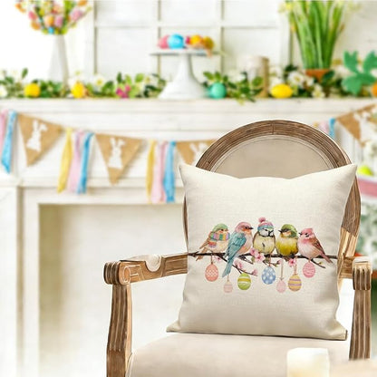 RABUSOFA Easter Pillow Covers 18x18 inch Easter Decorations Pink Birds Colorful - Image 2
