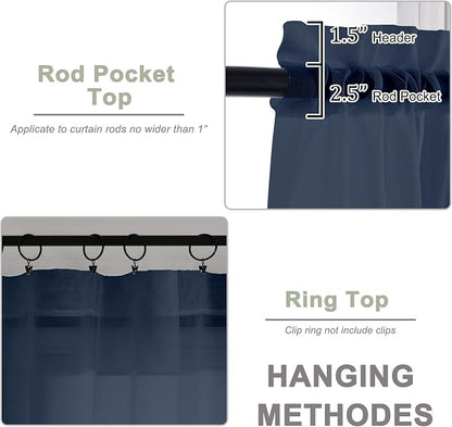 Sheer Navy Blue Curtains, Sheer Curtains 63 inch Length 2 Panels Set, Rod - Image 4