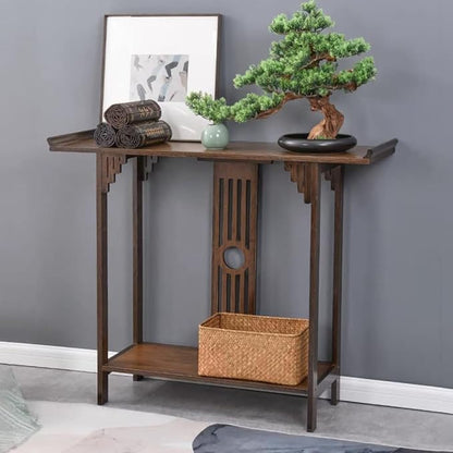 Gdrasuya10 40 inch Walnut Bamboo Console Sofa Table, Vintage Sofa Table Narrow - Image 6